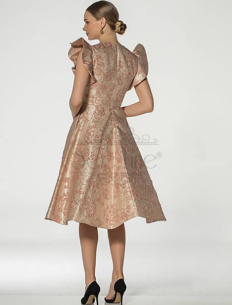 Butterfly Sleeve French Length Jacquard Powder Dress