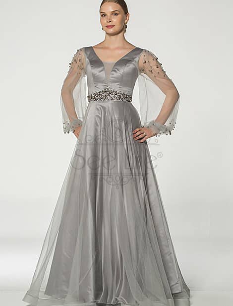 Pearl Stone Gray Evening Dress