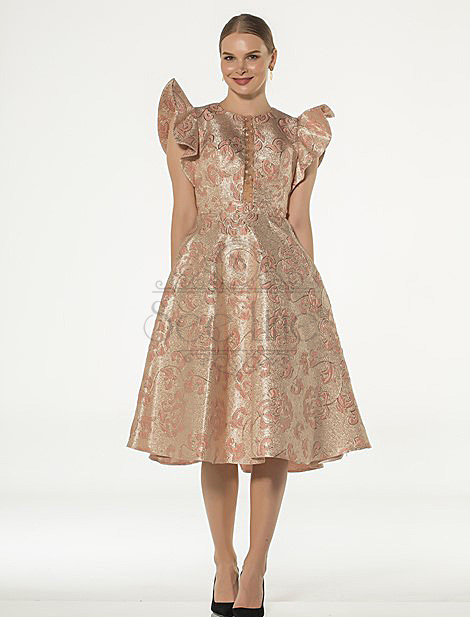 Butterfly Sleeve French Length Jacquard Powder Dress