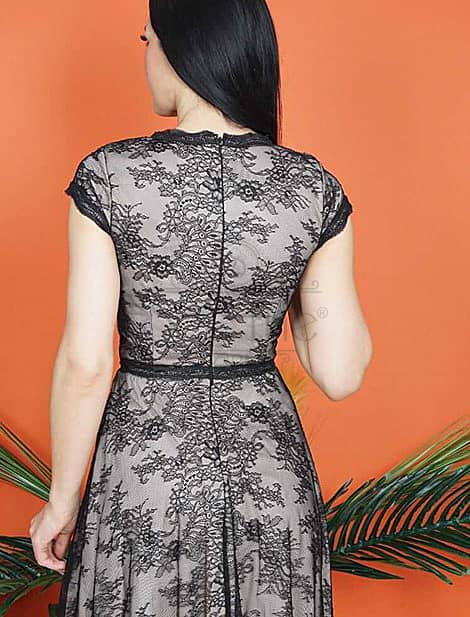 Lace Embroidered French Length Black Dress