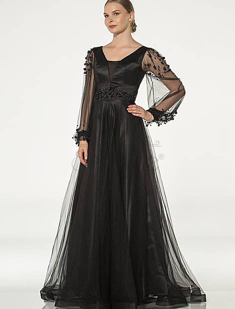 Pearl Stone Black Evening Dress