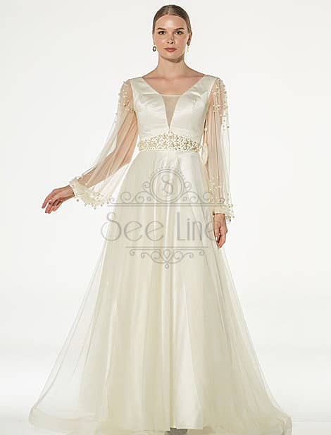 Pearl Stone Cream Evening Dress