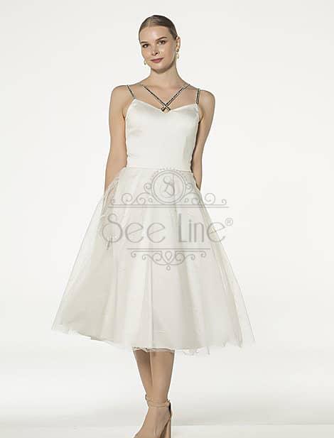 Stone Strap French Length White Dress