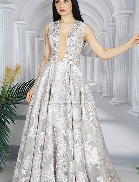 Bust Decollete Long Gray Evening Dress