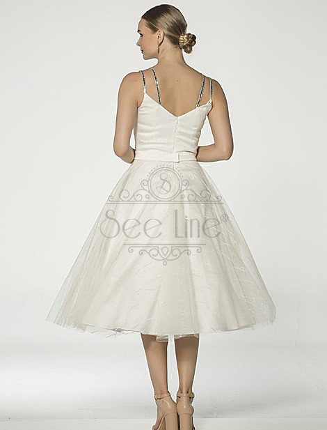 Stone Strap French Length White Dress