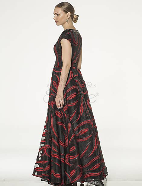 Short Sleeve Red Jacquard Evening Dress