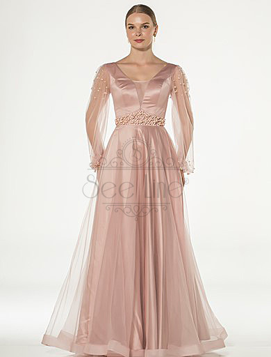 Pearl Stone Salmon Evening Dress