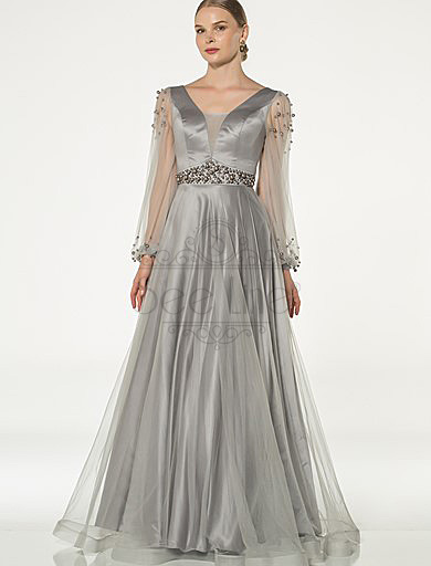 Pearl Stone Gray Evening Dress