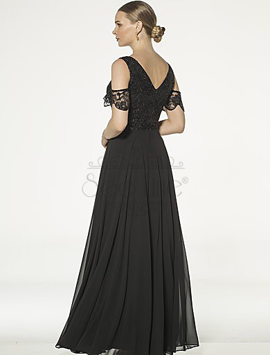 Long Black Evening Dress With Lace Sleeves