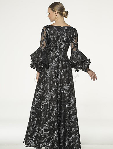 spanish sleeve black jacquard evening dress, spanish sleeve black jacquard evening dress