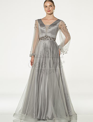 Pearl Stone Gray Evening Dress