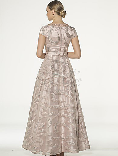 short sleeve pink jacquard evening dress, short sleeve pink jacquard evening dress