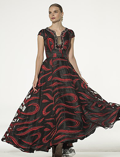 Short Sleeve Red Jacquard Evening Dress