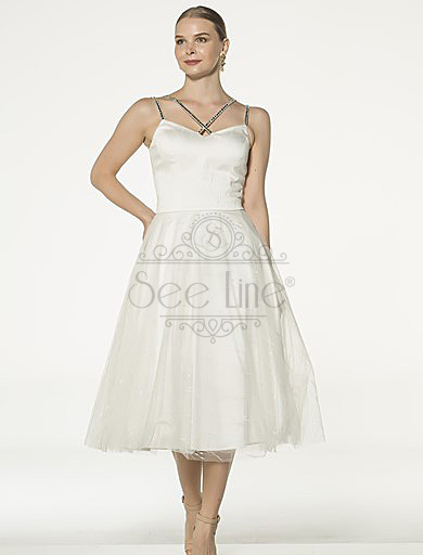 Stone Strap French Length White Dress