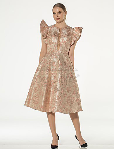 Butterfly Sleeve French Length Jacquard Powder Dress