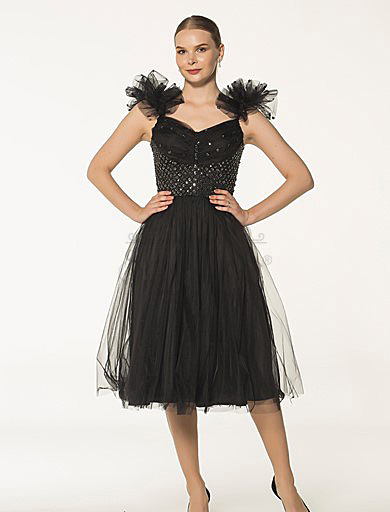 shoulder tape french length black dress, shoulder tape french length black dress