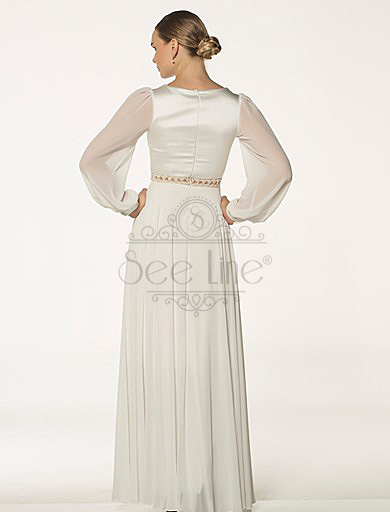 Long White Evening Dress With Chiffon Sleeves