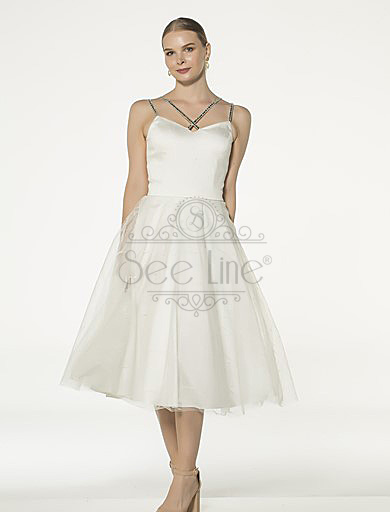 stone strap french length white dress, stone strap french length white dress