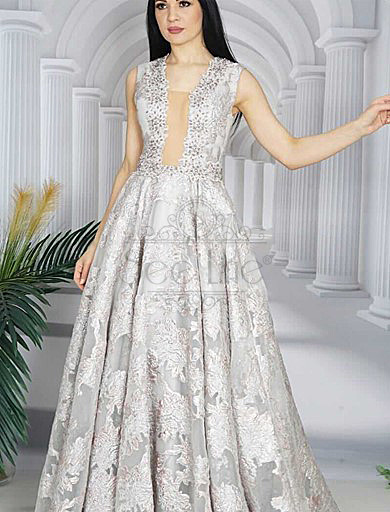 bust decollete long gray evening dress, bust decollete long gray evening dress