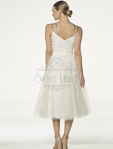 Stone Strap French Length White Dress