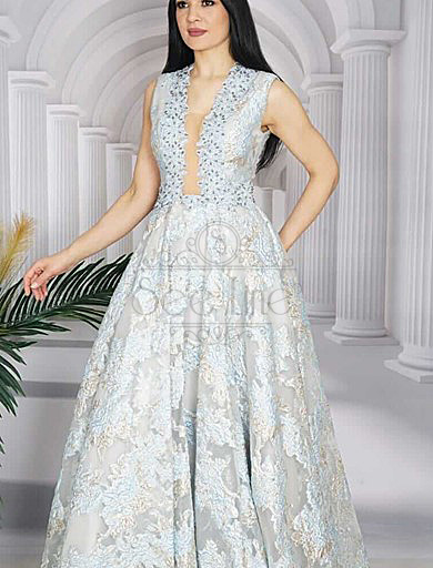 Bust Decollete Long Blue Evening Dress