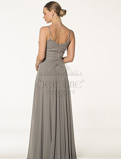 Flower Detailed Rope Strap Gray Dress