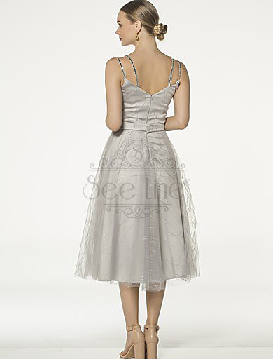 Stone Strap French Length Gray Dress