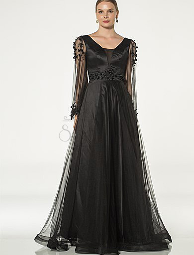 черное вечернее платье с жемчужным камнем, черное вечернее платье с жемчужным камнем