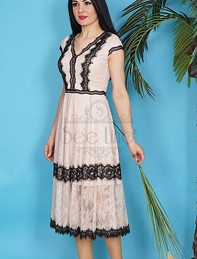 lace embroidered french length beige dress, lace embroidered french length beige dress