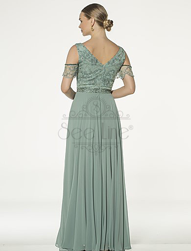 Long Mint Green Evening Dress With Lace Sleeves