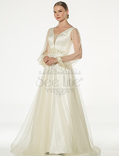 Pearl Stone Cream Evening Dress